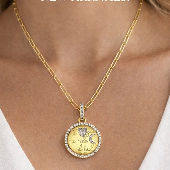 Freida Rothman Jewelry - Gold Tone Round Pendant Necklace with Crystal Halo